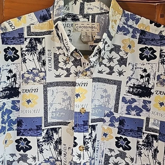 CROSSINGS, men's XL casual button-down shirt. Tropical print. EXCELLENT. - Picture 2 of 10